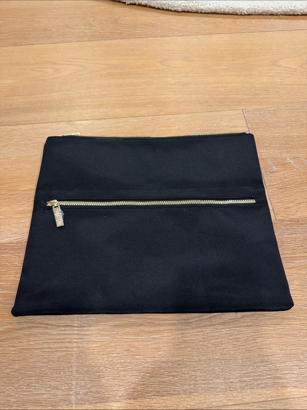 Black Women's Cosmetic Pouch with Gold Zippers